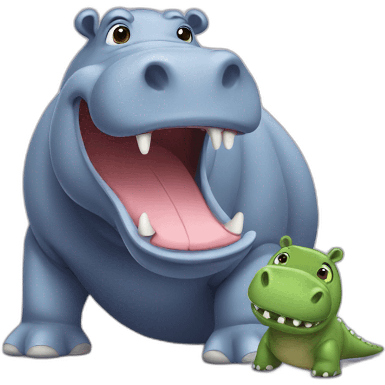 hippo playing with dinosaur emoji