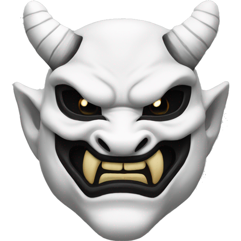 Japanese Dragon Oni Mask. White and Black. Looking Slightly Down. emoji