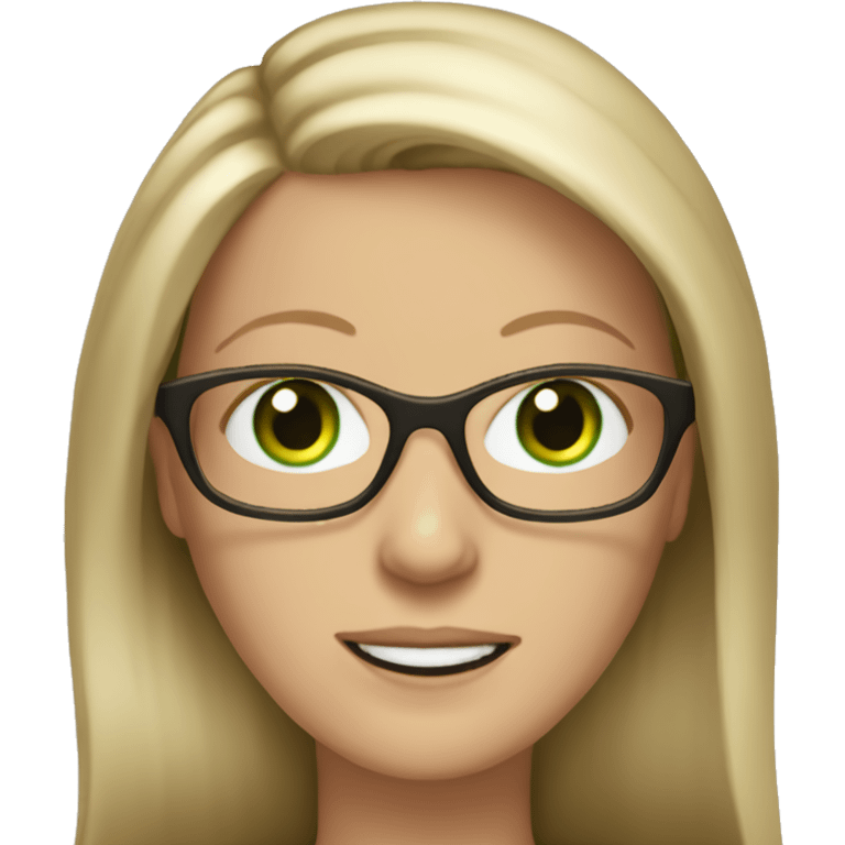 Middle aged white woman long  dark blonde hair green eyes with glasses  emoji