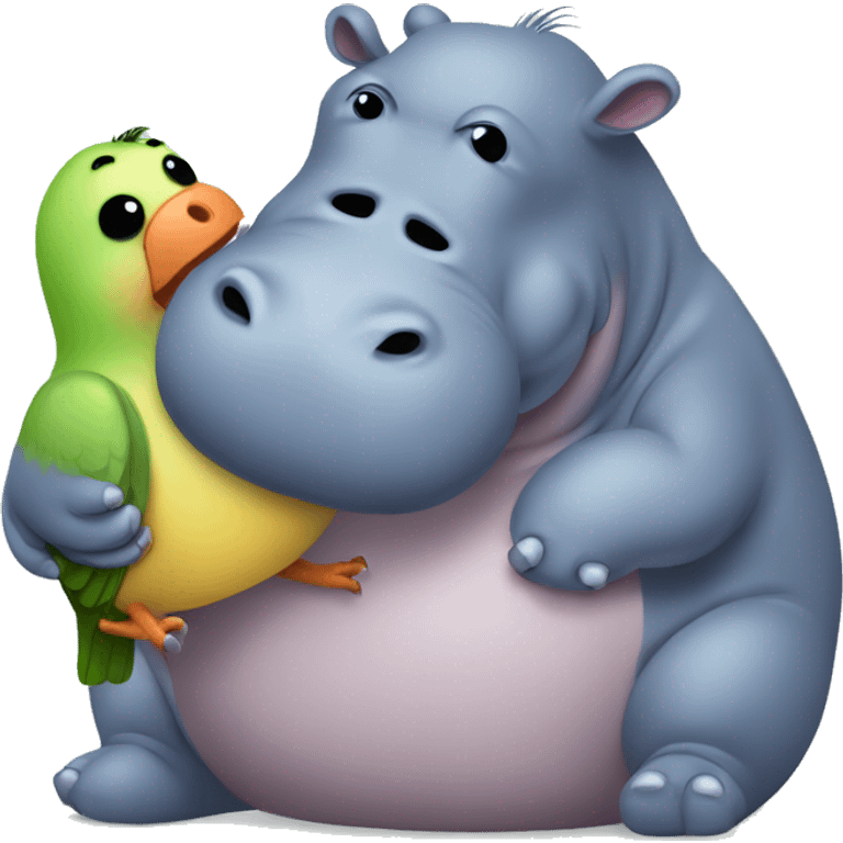 Hippo cuddling ugly cute bird emoji