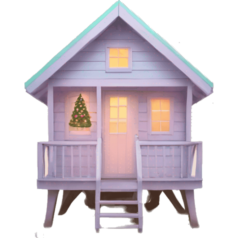 Pastel aesthetic beach hut with Christmas tree emoji