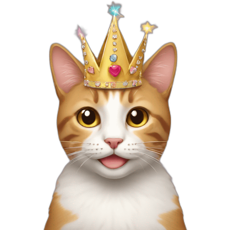 cat wearing a crown celebrating its birthday emoji