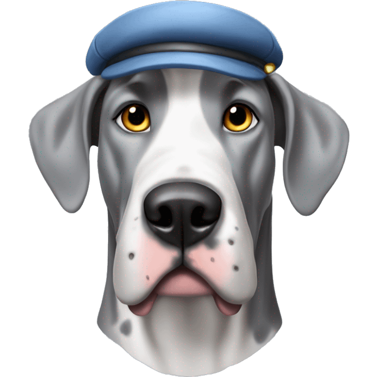 Merle grey Great Dane wearing a fighter fighter hat  emoji