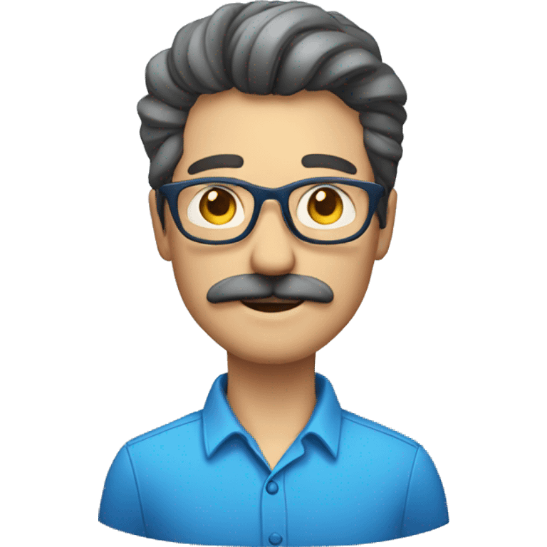 Nice white man in blue shirt with mustache and glasses emoji