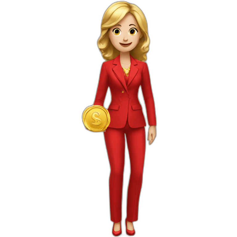 Posh-woman-with-red-suit-holding-golden-coins emoji