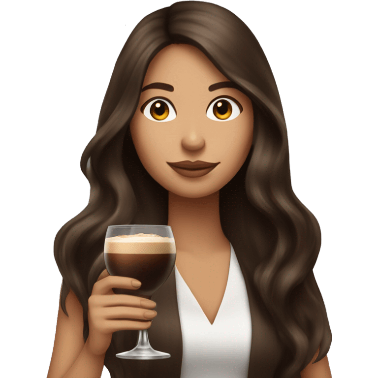 Brunette long haired girl holding an espresso martini emoji