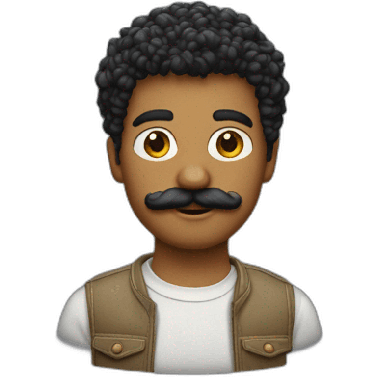 Garçon cheveux noir bouclé moustache emoji