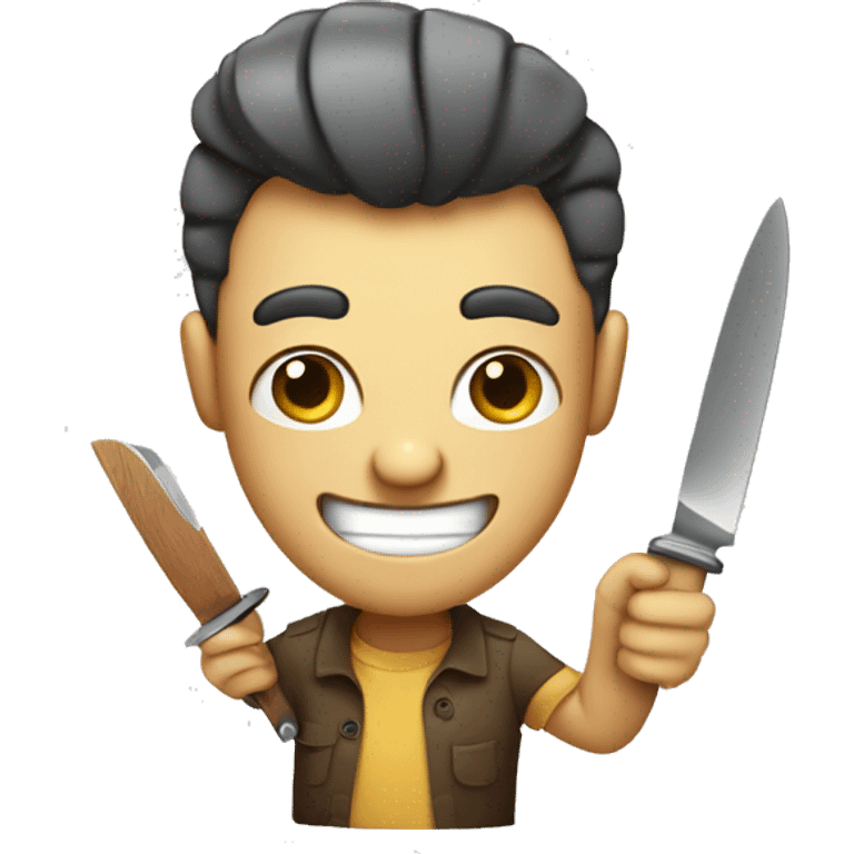 a friendly smiling face holding a small kitchen knife, cartoon style.” emoji