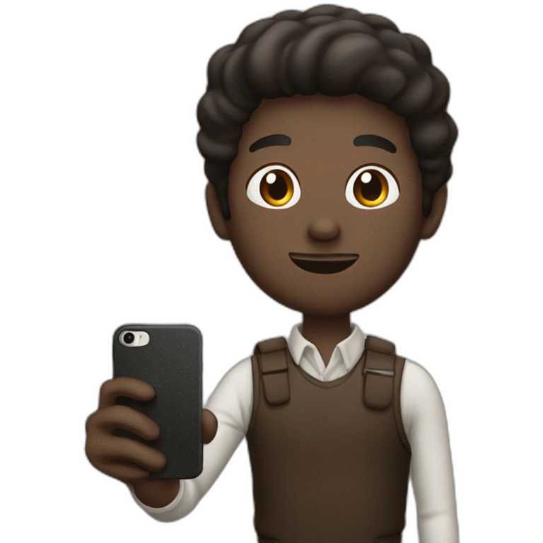 Man with dark brown air take a photo with is iPhone  emoji