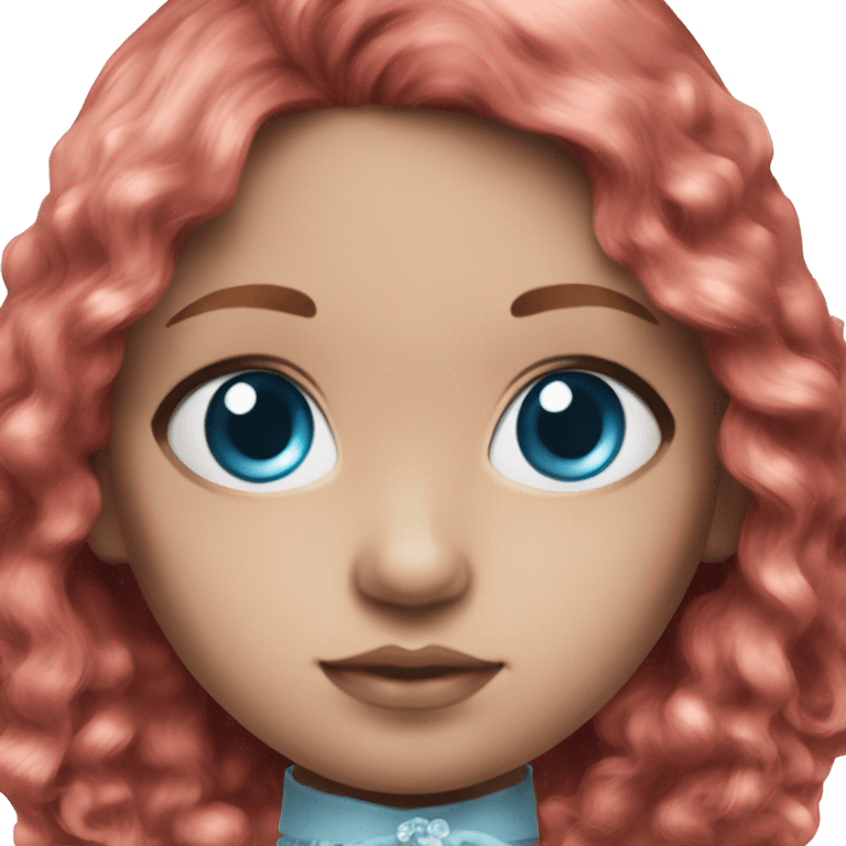 ocean blue doll eyes, red hair, feminine, pink, girl, angelic emoji