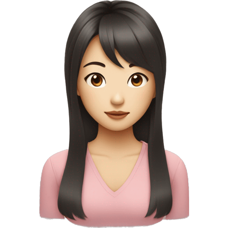 asian girl with side bangs midlength hair and a round face with slight tan emoji