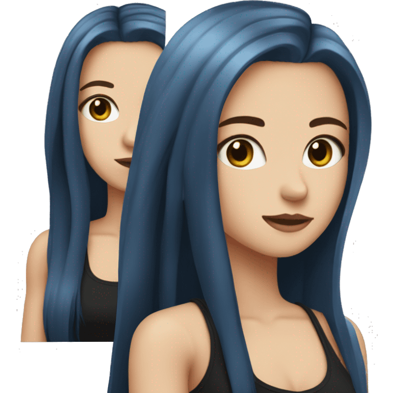 white girl with long straight dark blue hair wearing black tank top emoji