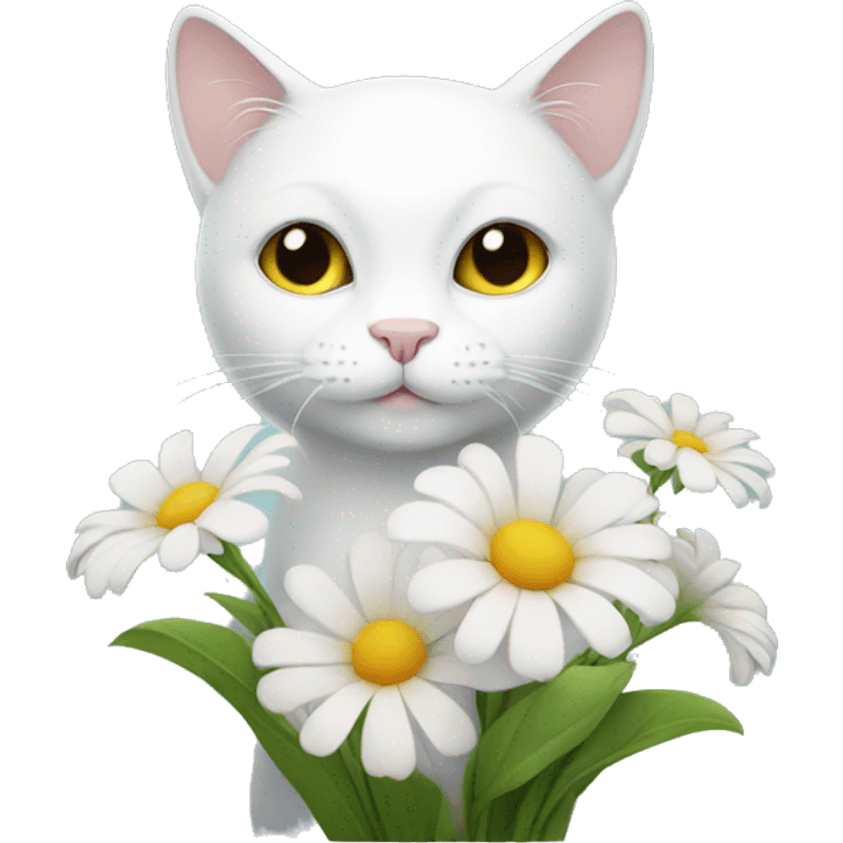 White cat holding flowers emoji