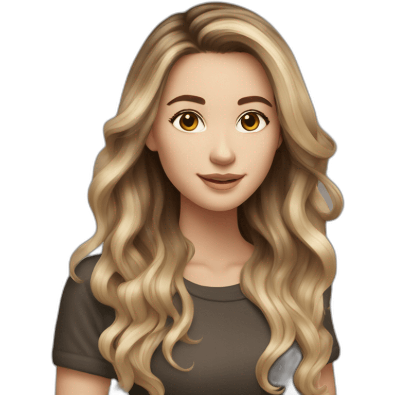 White girl with long voluminous brown hair with blonde highlights balayage emoji