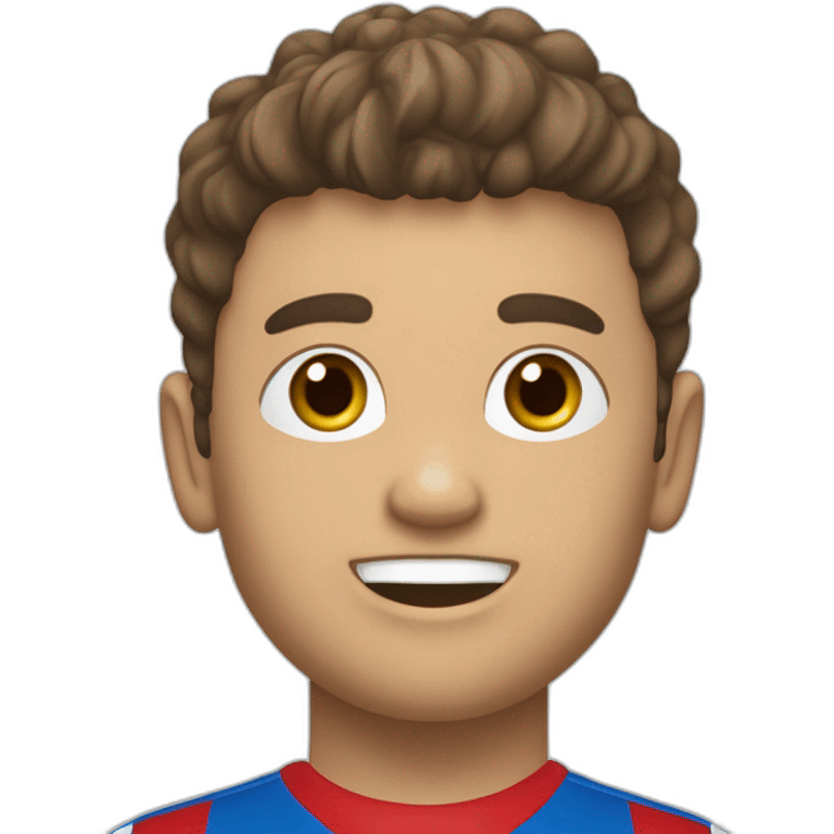 Niño con pelo castaño corto con flequillo y equipación de fútbol del recreativo de huelva emoji