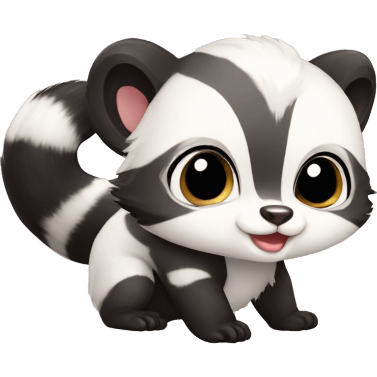 Cute baby skunk-panda-raccoon-ferret-cat-hybrid full body emoji