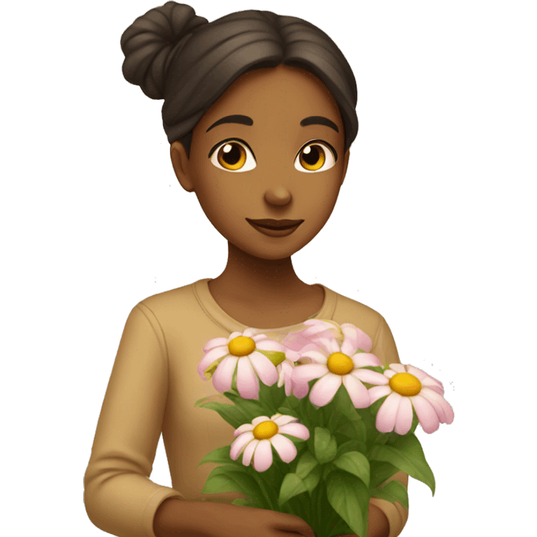 Light brown girl smelling flowers emoji