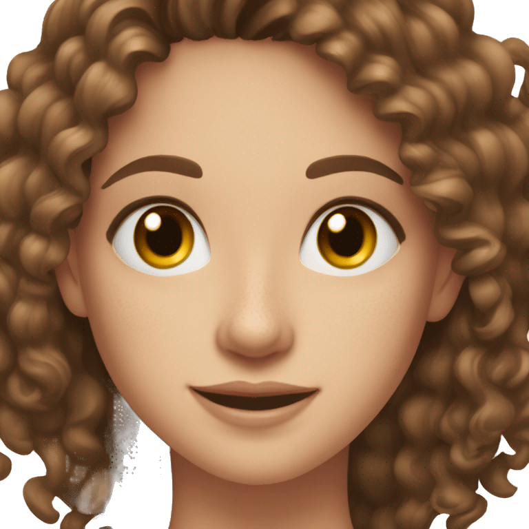 a brunette girl, with hazel eyes and freckles, and 2 hoop earrings, smiling emoji