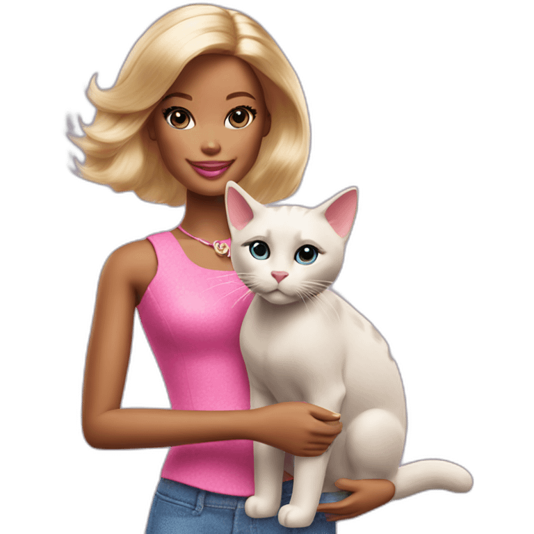 barbie doll with her cat emoji