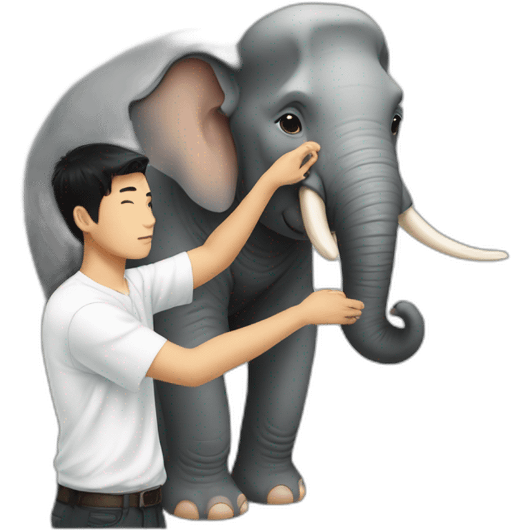 young Thai man stroking the head of an elephant emoji