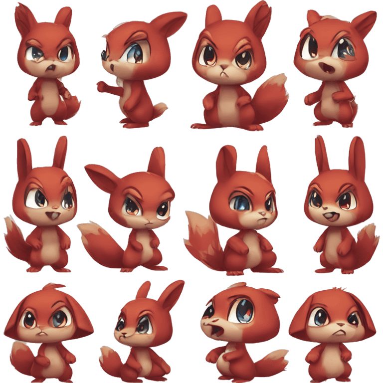 Anthro Sona Angry Edgy Fakemon Full Body Red Rabbit Squirrel Chibi Cute  emoji