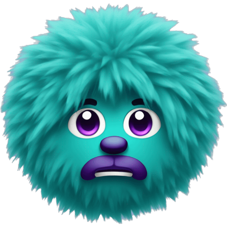 teal fluffy ball with arms and purple hair emoji