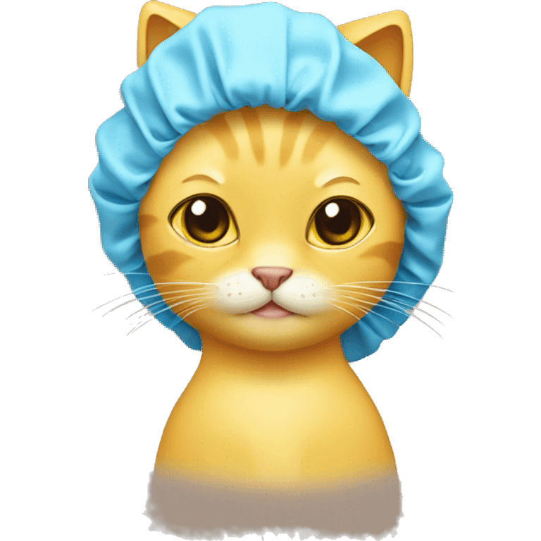 yellow cat in shower cap emoji