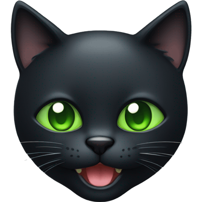 Black cat head with green eyes and open mouth emoji