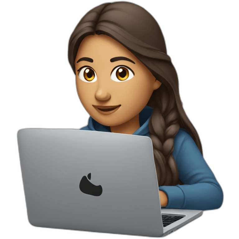 a female indian software engineer, with long brown hair, wearing a nike hoodie, sitting behind a laptop emoji