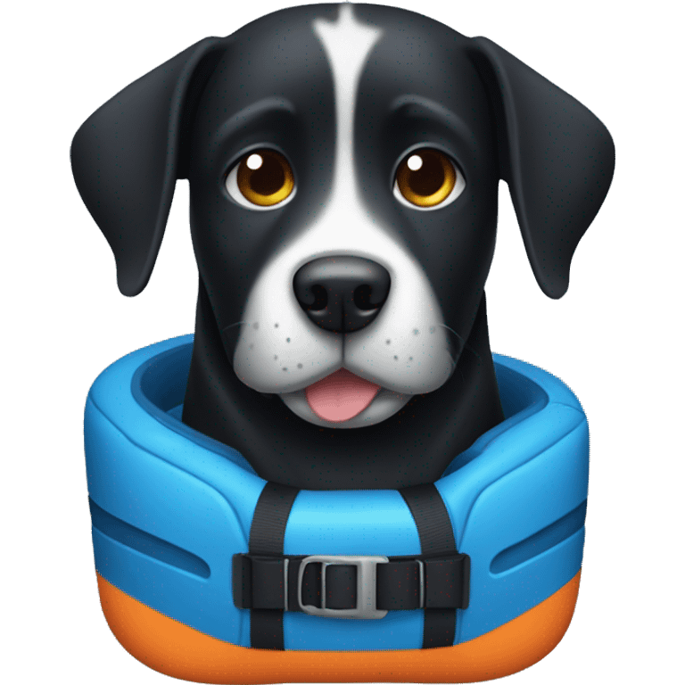 Black dog with life jacket  emoji