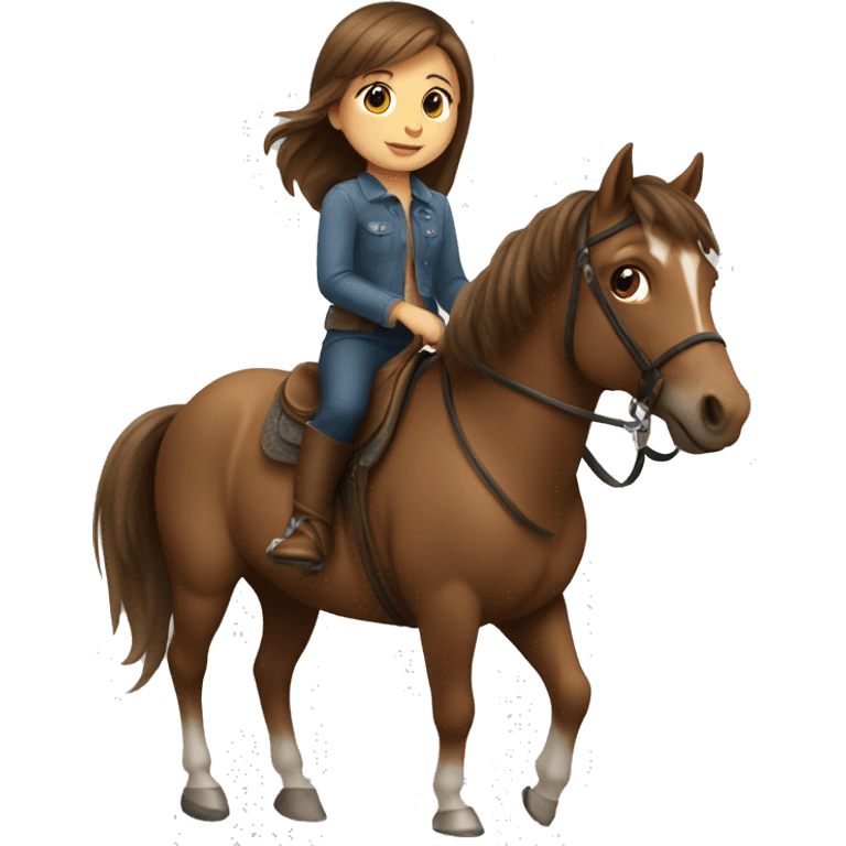 little girl with brown hair riding a horse emoji