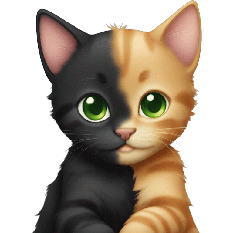 Black kitten with green eyes and ginger kitten hugging eachother cutely emoji