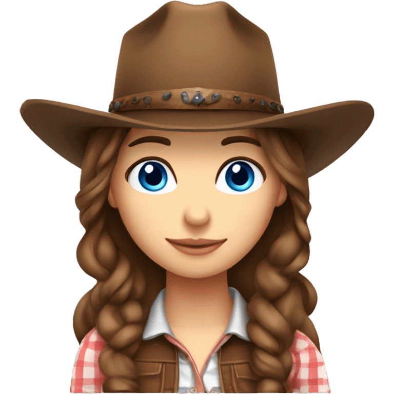 Cute country girl blue eyes and brown hair with a cowboy hat emoji