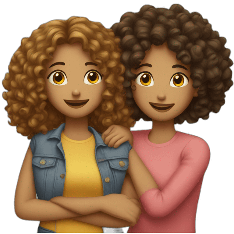 two friends girls with curly hair hugging emoji