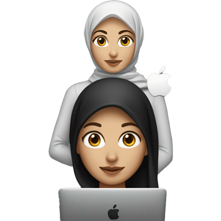 memoji of a female white with a laptop in front, apple-style, modern, hijabi women, black sweater, computer in hand   --ar 1:1 emoji