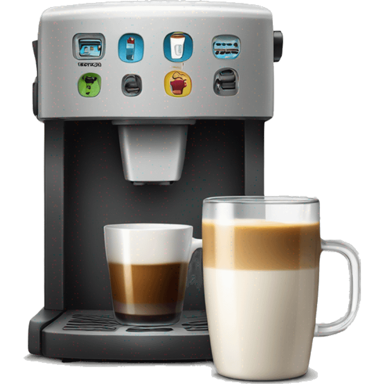 Coffee machine with a mug of coffee and milk container emoji