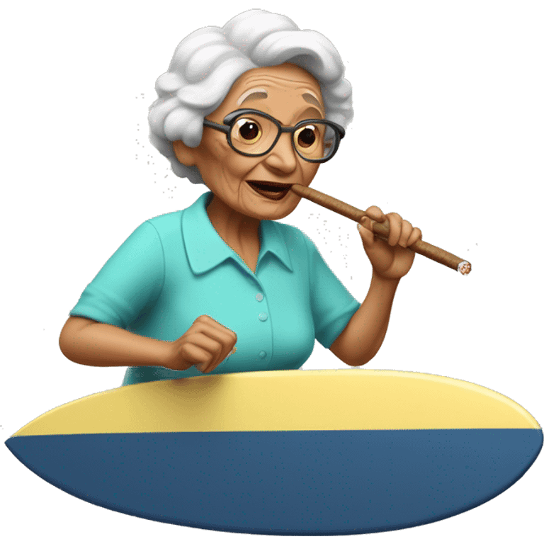 abuela surfeando con un cigarro emoji