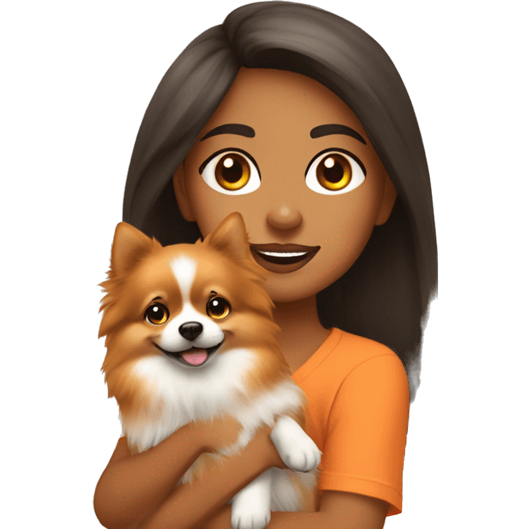 Young Latina girl with orange Pomeranian emoji