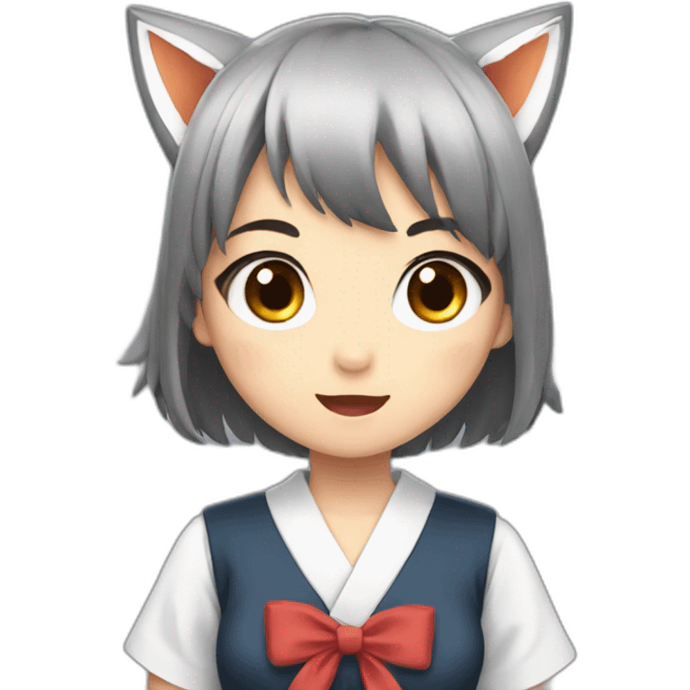 Surprised black haired fox girl in Japanese school uniform emoji