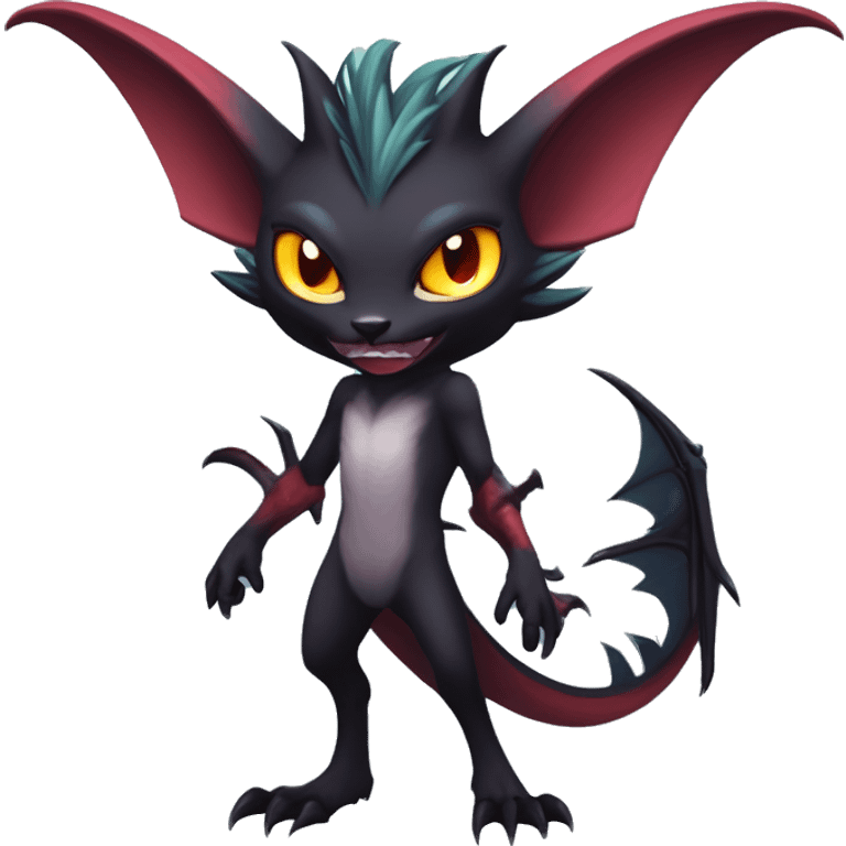  Anthro Kawaii Edgy Cool Vampiric Demonic Beautiful Noivern-Nargacuga-Litten with big Bat Ears full body emoji