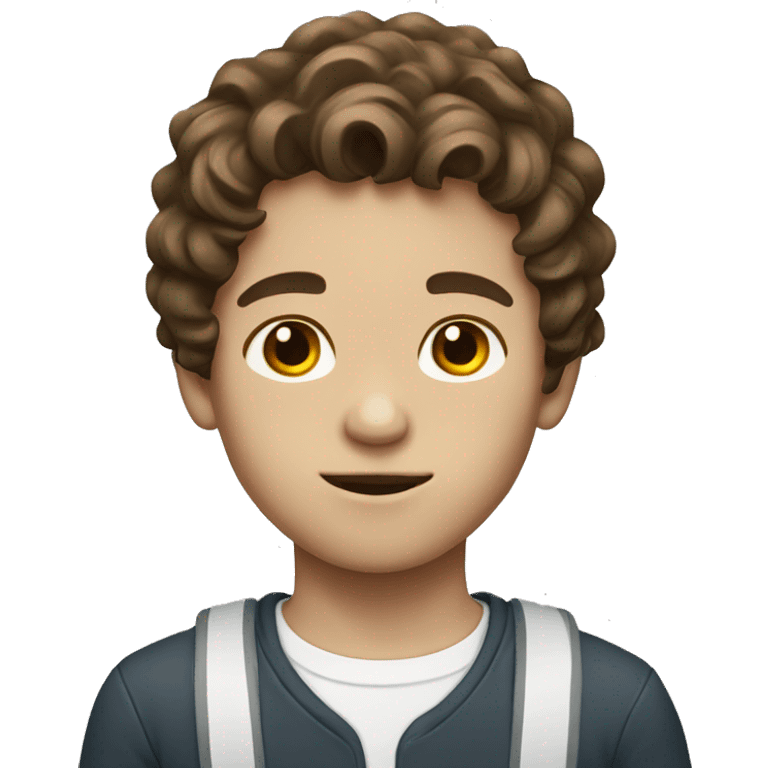 Boy with wavy brown hair white skin emoji