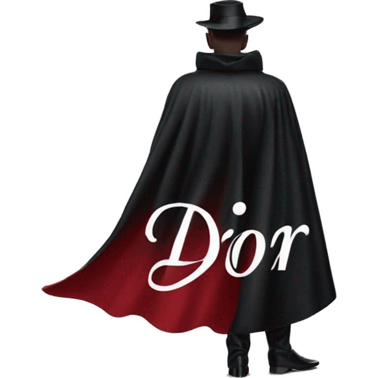 back profile of black magician, cape that says Dior, Dior logo on the cape emoji