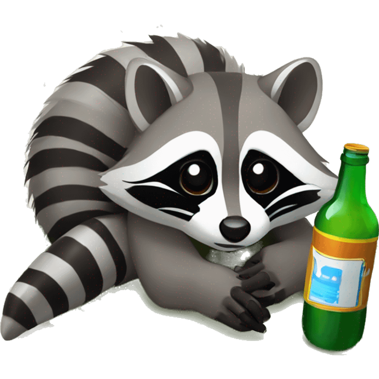 drunk raccoon lying on the ground drinking from a bottle emoji