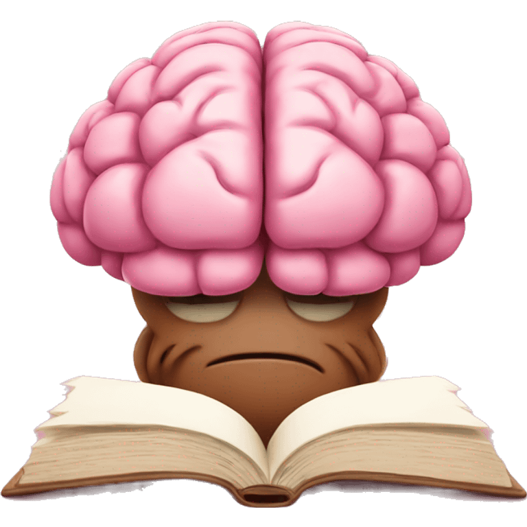 A pink brain reading a brown book emoji