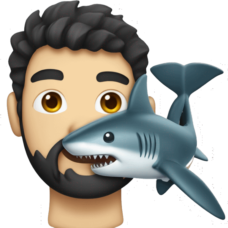 Caucasian man with black hair and with beard snorkelling being bitten by a shark emoji