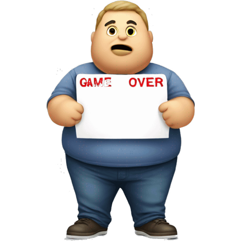 Fat man holding game over sign  emoji