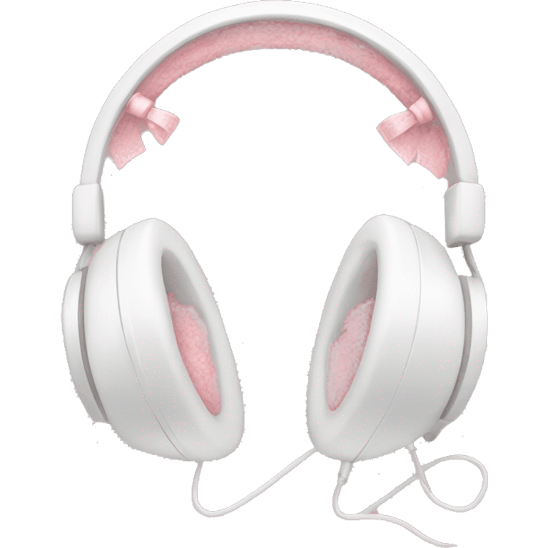 White headphones with light pink lace bows on the sides emoji