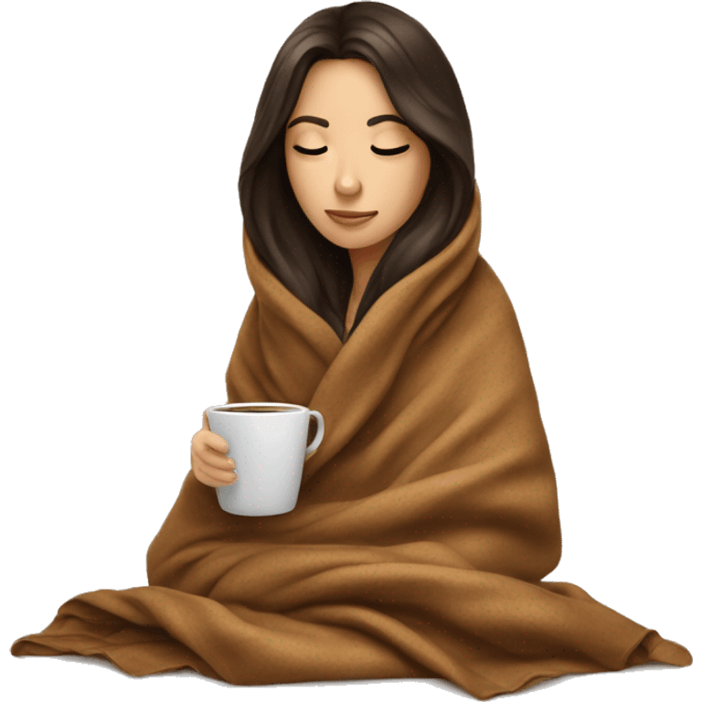 girl brunette inside a blanket sipping coffee eyes closed emoji