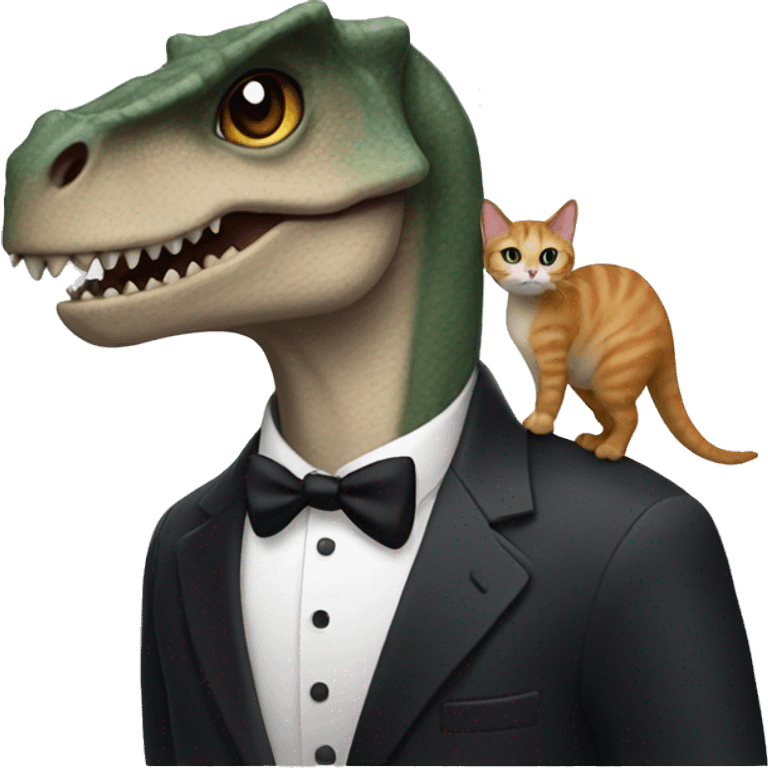 dinosaur carrying a tuxedo cat emoji