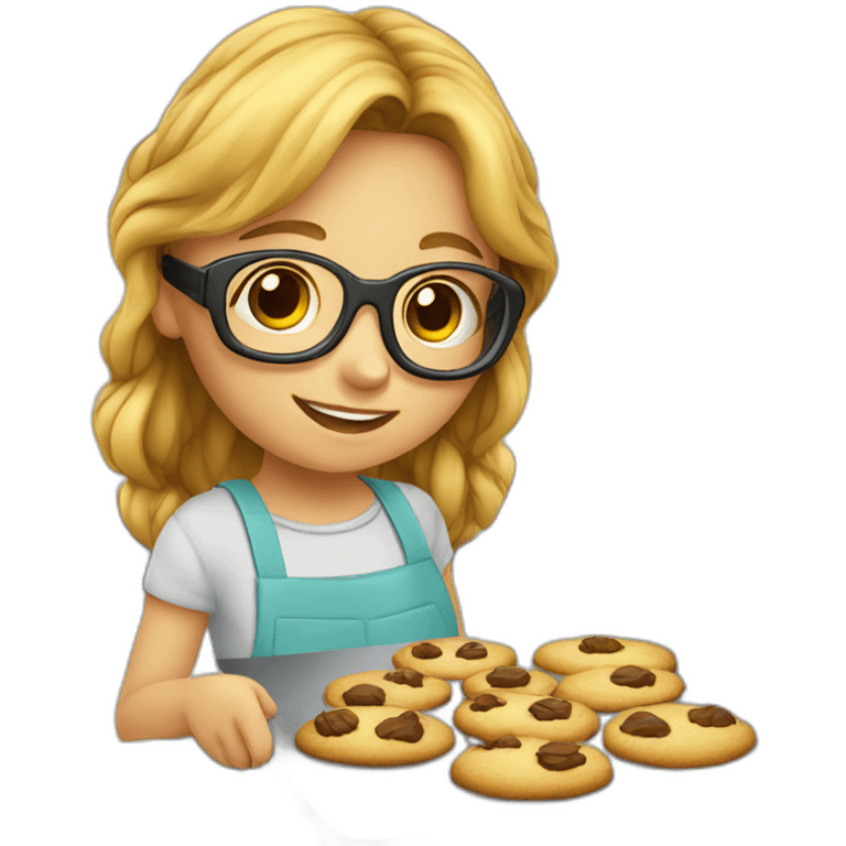 Small girl glasses baking cookies emoji